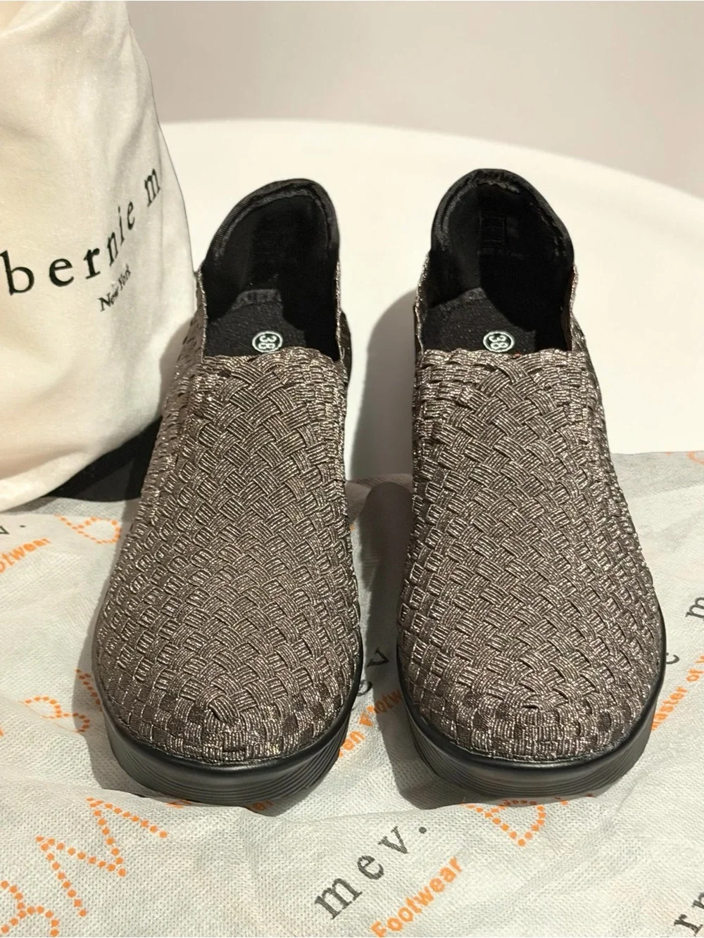 bernie mev Gem Woven Elastic Slip-On Wedge Metallic Pewter Sneakers EU38